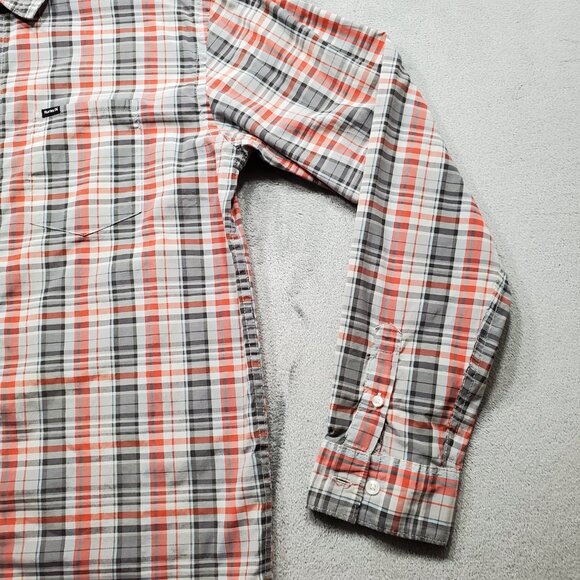 Hurley Long Sleeve Button Up Plaid Shirt 1 Pocket Gray Red Blue Men Sz L - Picture 6 of 12